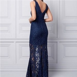 Le chateau navy blue lace high low dress